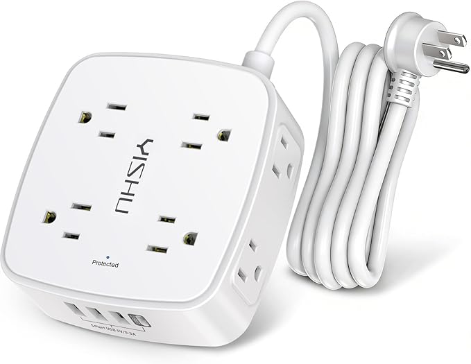 6 Ft Surge Protector Power Strip - 8 Widely Outlets with 4 USB Ports, 3 Side Outlet Extender with 6 Feet Extension Cord, Flat Plug, Wall Mount, Desk USB Charging Station, ETL,White - Elite TronX