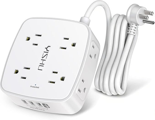 6 Ft Surge Protector Power Strip - 8 Widely Outlets with 4 USB Ports, 3 Side Outlet Extender with 6 Feet Extension Cord, Flat Plug, Wall Mount, Desk USB Charging Station, ETL,White - Elite TronX