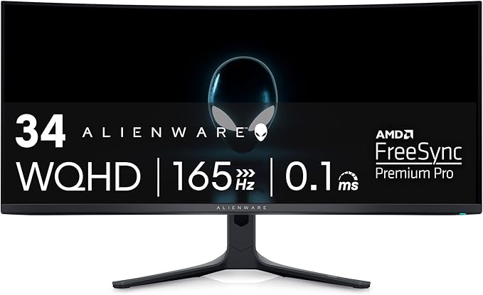 Alienware AW3423DWF Curved QD - OLED Gaming Monitor - 34 - inch Quantum Dot OLED 0.1Ms 165Hz 21:9 Curved Display, 99.3% DCI - P3 Color Gamut, VESA DisplayHDR True Black 400, AMD FreeSync Premium Pro - Black - Elite TronX