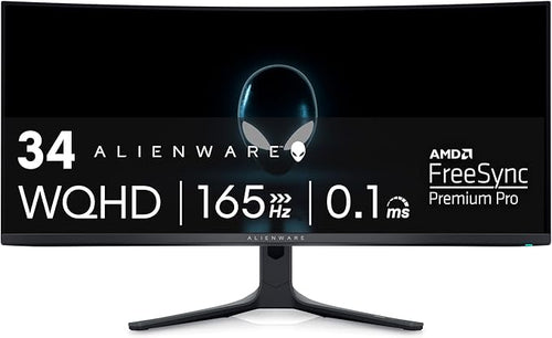 Alienware AW3423DWF Curved QD - OLED Gaming Monitor - 34 - inch Quantum Dot OLED 0.1Ms 165Hz 21:9 Curved Display, 99.3% DCI - P3 Color Gamut, VESA DisplayHDR True Black 400, AMD FreeSync Premium Pro - Black - Elite TronX