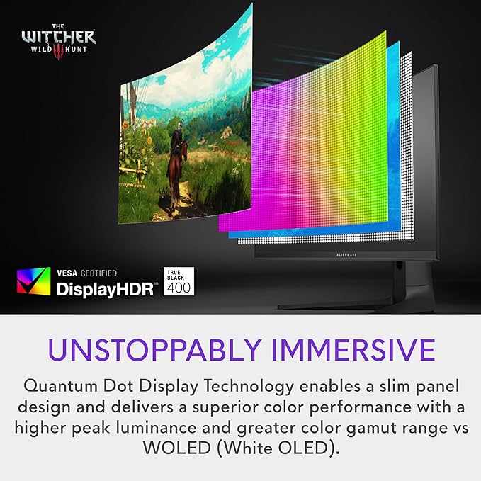 Alienware AW3423DWF Curved QD - OLED Gaming Monitor - 34 - inch Quantum Dot OLED 0.1Ms 165Hz 21:9 Curved Display, 99.3% DCI - P3 Color Gamut, VESA DisplayHDR True Black 400, AMD FreeSync Premium Pro - Black - Elite TronX