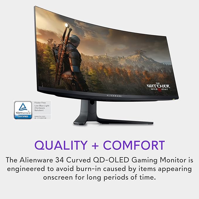 Alienware AW3423DWF Curved QD - OLED Gaming Monitor - 34 - inch Quantum Dot OLED 0.1Ms 165Hz 21:9 Curved Display, 99.3% DCI - P3 Color Gamut, VESA DisplayHDR True Black 400, AMD FreeSync Premium Pro - Black - Elite TronX