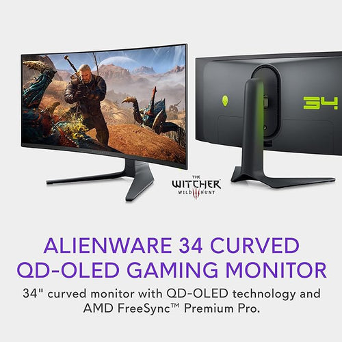 Alienware AW3423DWF Curved QD - OLED Gaming Monitor - 34 - inch Quantum Dot OLED 0.1Ms 165Hz 21:9 Curved Display, 99.3% DCI - P3 Color Gamut, VESA DisplayHDR True Black 400, AMD FreeSync Premium Pro - Black - Elite TronX