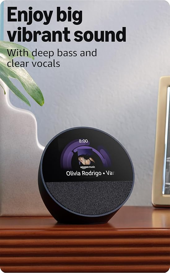Amazon Echo Spot (newest model), Great for nightstands, offices and kitchens, Smart alarm clock, Designed for Alexa+, Black - Elite TronX