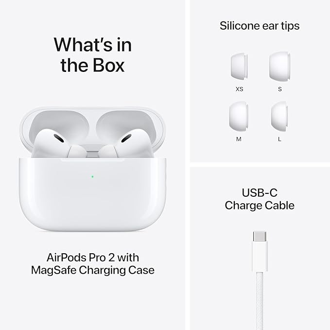 Apple AirPods Pro 2 Wireless Earbuds, Active Noise Cancellation, Hearing Aid Feature, Bluetooth Headphones, Transparency, Personalized Spatial Audio, High - Fidelity Sound, H2 Chip, USB - C Charging - Elite TronX