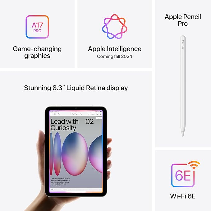 Apple iPad mini (A17 Pro): Apple Intelligence, 8.3 - inch Liquid Retina Display, 256GB, Wi - Fi 6E, 12MP Front/12MP Back Camera, Touch ID, All - Day Battery Life — Space Gray - Elite TronX