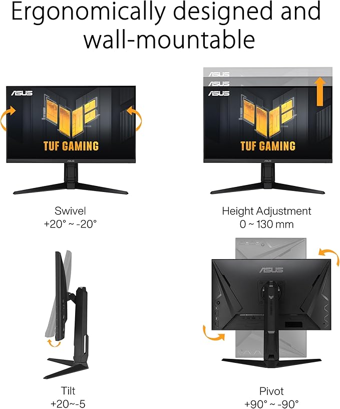 ASUS TUF Gaming 27” 1440P Monitor (VG27AQL3A) - QHD (2560 x 1440), 180Hz, 1ms, Fast IPS, Extreme Low Motion Blur SYNC, G - SYNC Compatible, Freesync Premium, 130% sRGB, DisplayHDR 400, 3 Year Warranty - Elite TronX