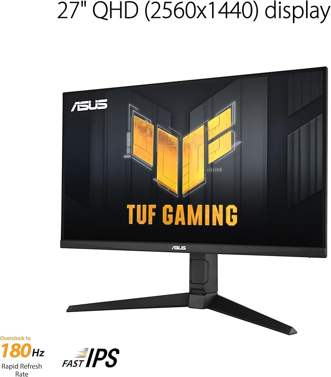 ASUS TUF Gaming 27” 1440P Monitor (VG27AQL3A) - QHD (2560 x 1440), 180Hz, 1ms, Fast IPS, Extreme Low Motion Blur SYNC, G - SYNC Compatible, Freesync Premium, 130% sRGB, DisplayHDR 400, 3 Year Warranty - Elite TronX
