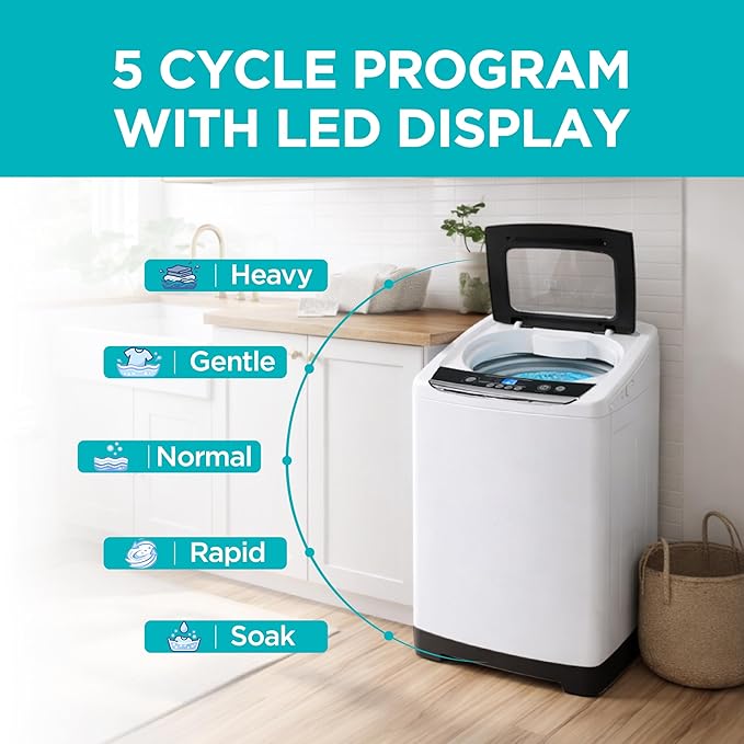 BLACK+DECKER 0.9 Cu. Ft. Portable Washer, 6.6 lb. Capacity Washing Machine for Homes & Apartments, 5 Wash Cycles, Quick Connect Sink Adapter and Drain Hose Included, LED Display, BPWM09W, White - Elite TronX