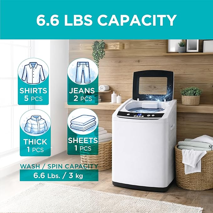 BLACK+DECKER 0.9 Cu. Ft. Portable Washer, 6.6 lb. Capacity Washing Machine for Homes & Apartments, 5 Wash Cycles, Quick Connect Sink Adapter and Drain Hose Included, LED Display, BPWM09W, White - Elite TronX