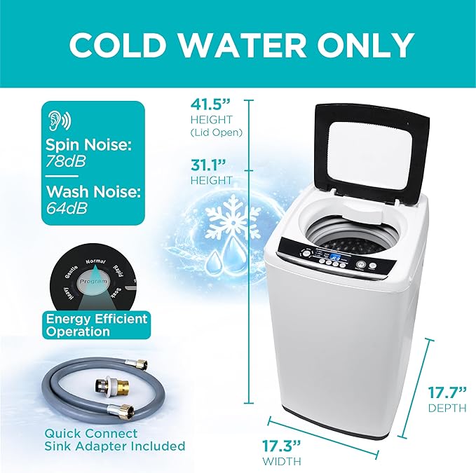 BLACK+DECKER 0.9 Cu. Ft. Portable Washer, 6.6 lb. Capacity Washing Machine for Homes & Apartments, 5 Wash Cycles, Quick Connect Sink Adapter and Drain Hose Included, LED Display, BPWM09W, White - Elite TronX