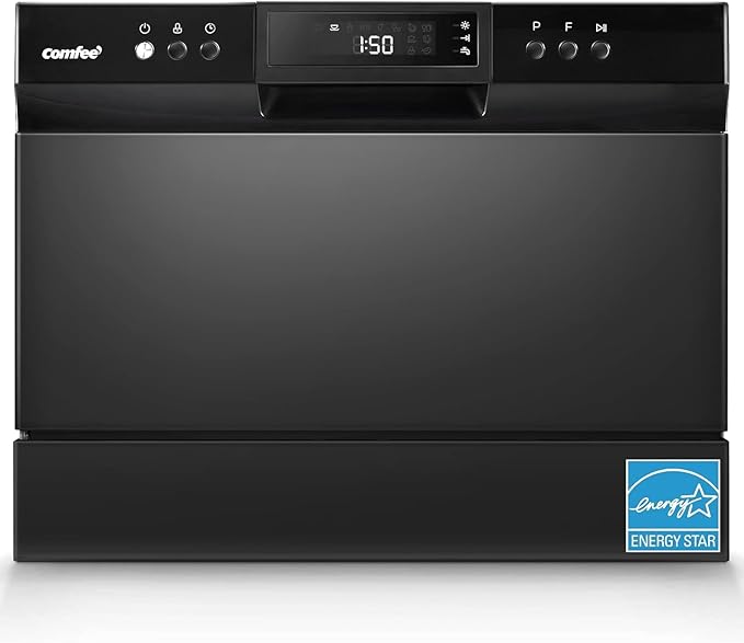 COMFEE’ Countertop Dishwasher, Energy Star Portable Dishwasher, 6 Place Settings & 8 Washing Programs, Speed, Baby - Care, ECO& Glass, Dish Washer for Dorm, RV& Apartment, Black - Elite TronX