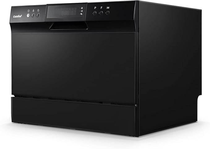 COMFEE’ Countertop Dishwasher, Energy Star Portable Dishwasher, 6 Place Settings & 8 Washing Programs, Speed, Baby - Care, ECO& Glass, Dish Washer for Dorm, RV& Apartment, Black - Elite TronX