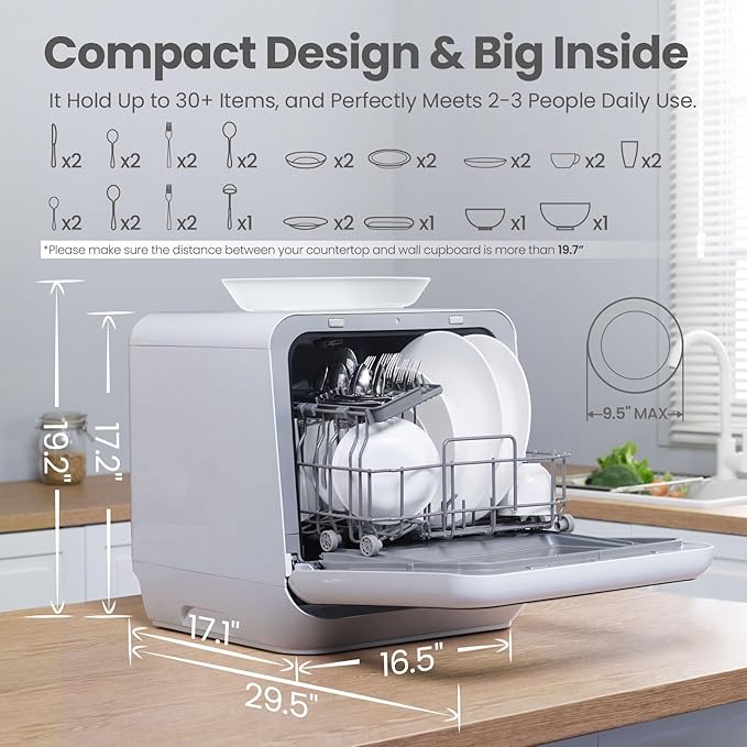 COMFEE' Portable Mini Dishwasher Countertop with 1.32Gal Built - in Water Tank for Apartments& RVs, No Hookup Needed, 6 Programs, 360° Dual Spray, 162℉ High - Temp& Air - Dry Function - Elite TronX