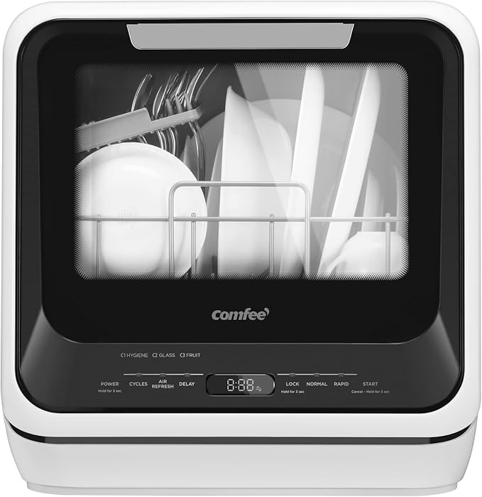 COMFEE' Portable Mini Dishwasher Countertop with 1.32Gal Built - in Water Tank for Apartments& RVs, No Hookup Needed, 6 Programs, 360° Dual Spray, 162℉ High - Temp& Air - Dry Function - Elite TronX