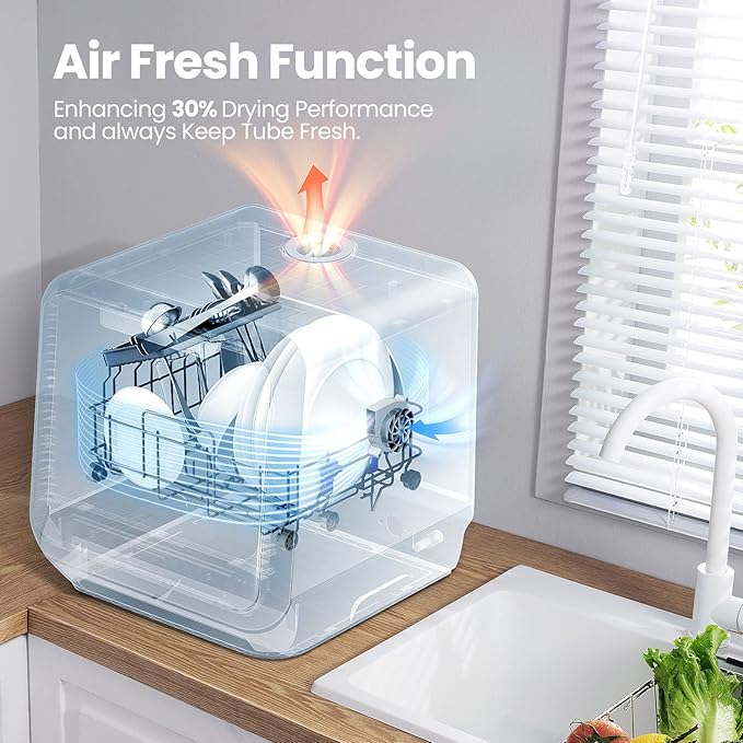 COMFEE' Portable Mini Dishwasher Countertop with 1.32Gal Built - in Water Tank for Apartments& RVs, No Hookup Needed, 6 Programs, 360° Dual Spray, 162℉ High - Temp& Air - Dry Function - Elite TronX