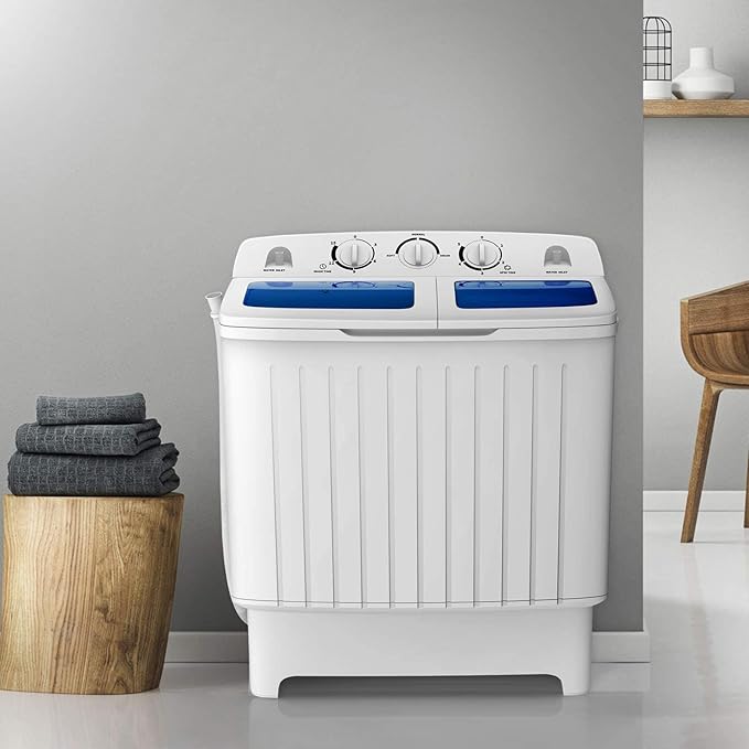 COSTWAY Portable Washing Machine, Twin Tub 20 Lbs Capacity, Compact Laundry Washer(12 Lbs) and Spinner(8 Lbs), Durable Design, Timer Control, Perfect for RV, Apartments and Dorms, Blue+White - Elite TronX