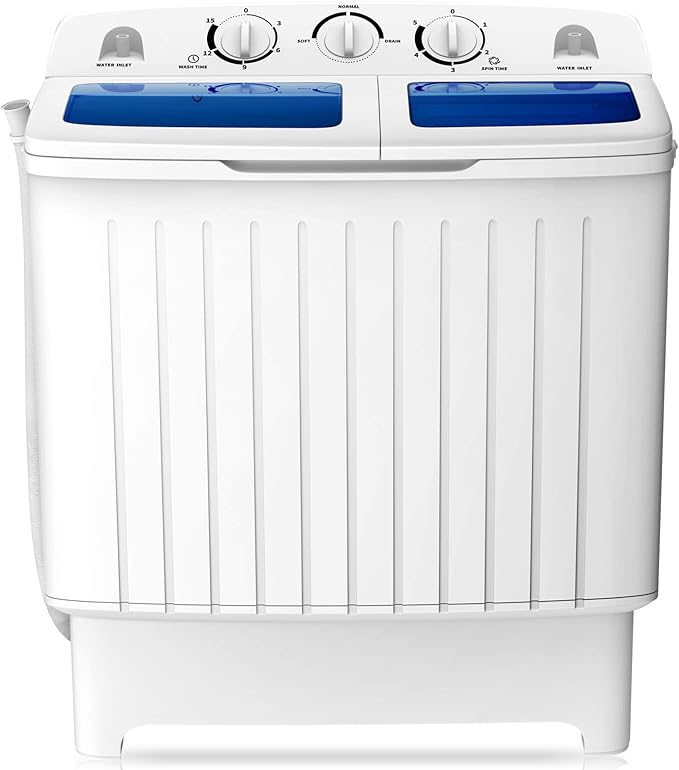 COSTWAY Portable Washing Machine, Twin Tub 20 Lbs Capacity, Compact Laundry Washer(12 Lbs) and Spinner(8 Lbs), Durable Design, Timer Control, Perfect for RV, Apartments and Dorms, Blue+White - Elite TronX