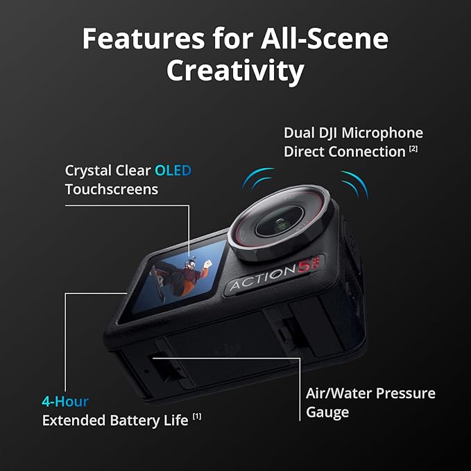 DJI Osmo Action 5 Pro Standard Combo, Waterproof Action Camera with 1/1.3" Sensor, 4K/120fps Video, Subject Tracking, Stabilization, Dual OLED Touchscreens, Ideal for Sports, Vlog - Elite TronX
