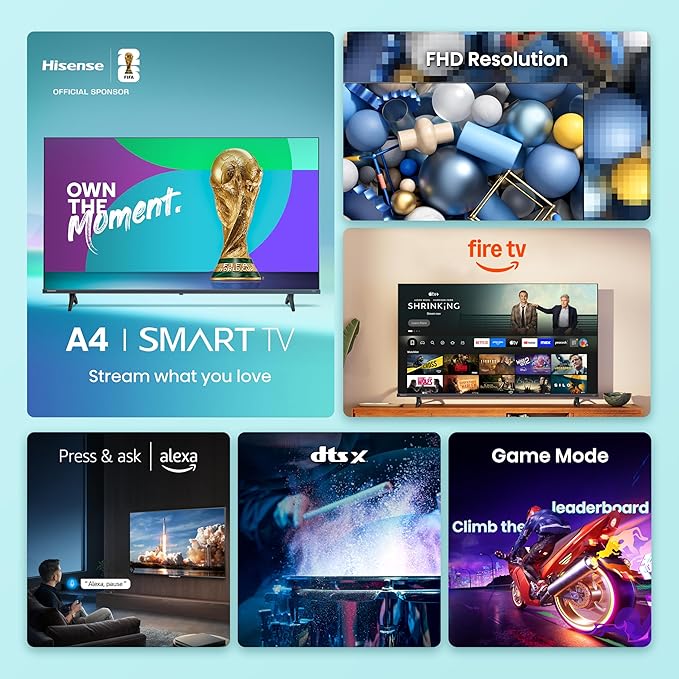 Hisense 32 - Inch Class A4 Series FHD 1080p Smart Fire TV (32A4NF, 2025 Model) - DTS Virtual: X, Slim Bezel Design, Alexa Built in - Elite TronX