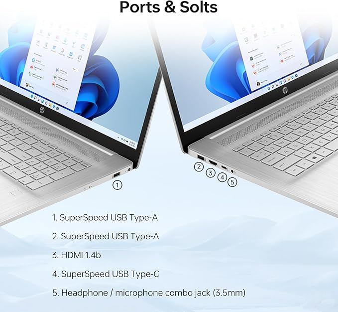 HP 17 Laptop, 17.3" HD+ Touchscreen, Intel Core i7 - 1255U Processor, 32GB RAM, 1TB SSD, Webcam, HDMI, Backlit Keyboard, Wi - Fi, Windows 11 Home, Silver - Elite TronX
