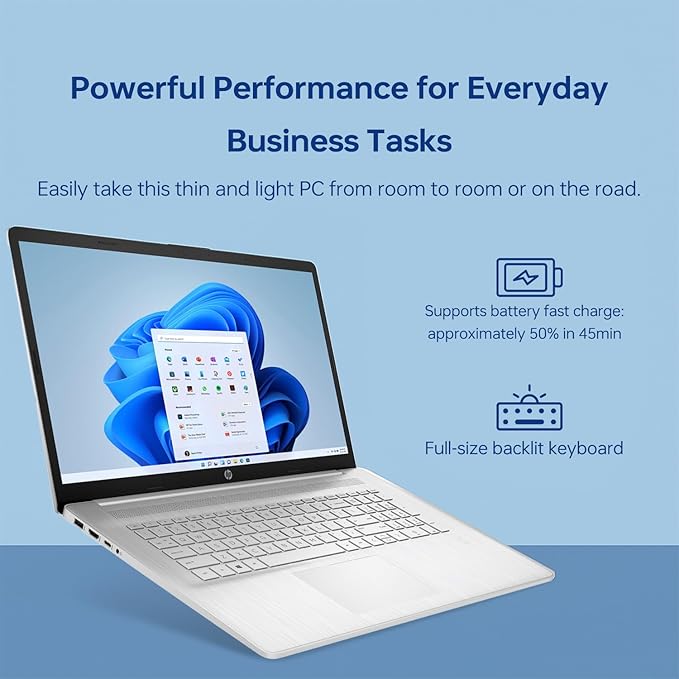 HP 17 Laptop, 17.3" HD+ Touchscreen, Intel Core i7 - 1255U Processor, 32GB RAM, 1TB SSD, Webcam, HDMI, Backlit Keyboard, Wi - Fi, Windows 11 Home, Silver - Elite TronX