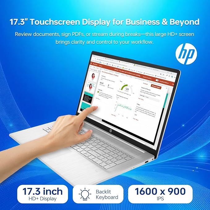 HP 17 Laptop, 17.3" HD+ Touchscreen, Intel Core i7 - 1255U Processor, 32GB RAM, 1TB SSD, Webcam, HDMI, Backlit Keyboard, Wi - Fi, Windows 11 Home, Silver - Elite TronX