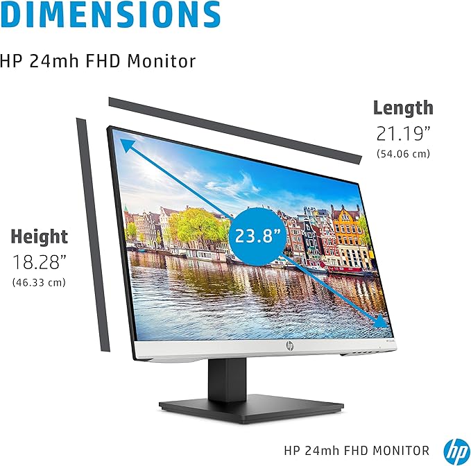 HP 24mh FHD Monitor - Computer Monitor with 23.8 - Inch IPS Display (1080p) - Built - in Speakers and VESA Mounting - Height/Tilt Adjustment for Ergonomic Viewing - HDMI and DisplayPort - (1D0J9AAABA) - Elite TronX