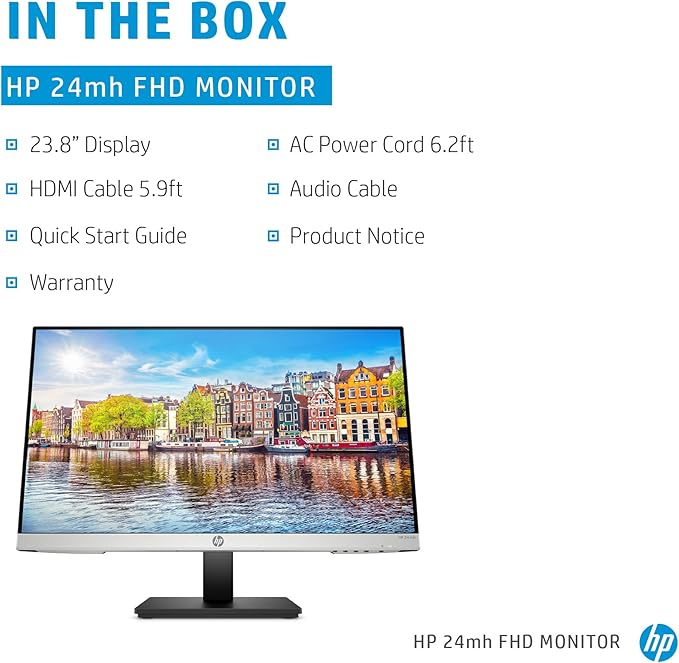 HP 24mh FHD Monitor - Computer Monitor with 23.8 - Inch IPS Display (1080p) - Built - in Speakers and VESA Mounting - Height/Tilt Adjustment for Ergonomic Viewing - HDMI and DisplayPort - (1D0J9AAABA) - Elite TronX
