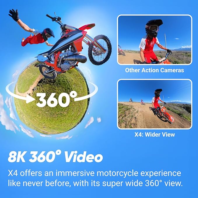 Insta360 X4 Motorcycle Bundle - 8K Waterproof 360 Action Camera, 4K Wide - Angle Video, Invisible Selfie Stick, Removable Lens Guards, 135 Min Battery Life, AI Editing, Stabilization, for Sports, Travel - Elite TronX