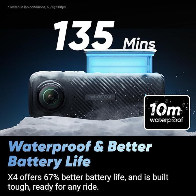 Insta360 X4 Motorcycle Bundle - 8K Waterproof 360 Action Camera, 4K Wide - Angle Video, Invisible Selfie Stick, Removable Lens Guards, 135 Min Battery Life, AI Editing, Stabilization, for Sports, Travel - Elite TronX