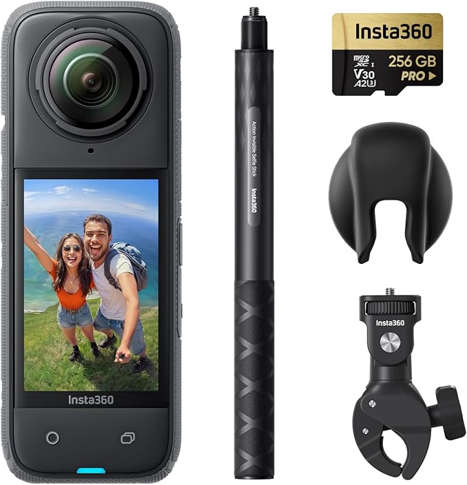 Insta360 X4 Motorcycle Bundle - 8K Waterproof 360 Action Camera, 4K Wide - Angle Video, Invisible Selfie Stick, Removable Lens Guards, 135 Min Battery Life, AI Editing, Stabilization, for Sports, Travel - Elite TronX