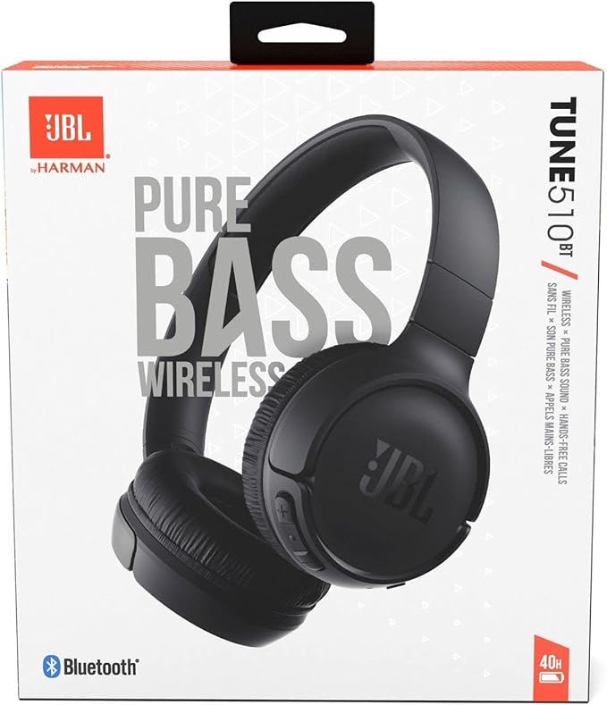 JBL Tune 510BT - Bluetooth headphones with up to 40 hours battery, microphone for call, foldable and comfortable, Android and iOs compatible (Black) - Elite TronX