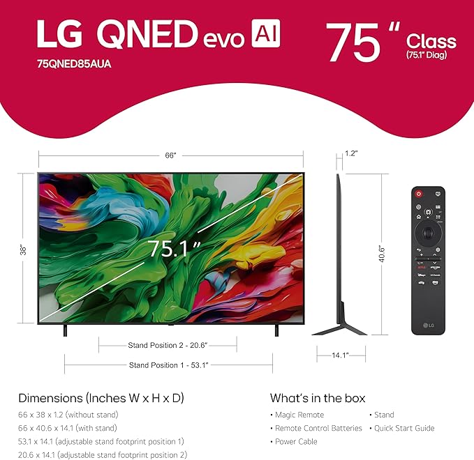 LG 75 - Inch Class QNED evo AI QNED85A Series Mini LED 4K Smart TV w/AI Picture, AI Sound, HDR10, AI Super Upscaling 4K, Filmmaker Mode, Wow Orchestra, Alexa Built - in (75QNED85AUA, 2025) - Elite TronX