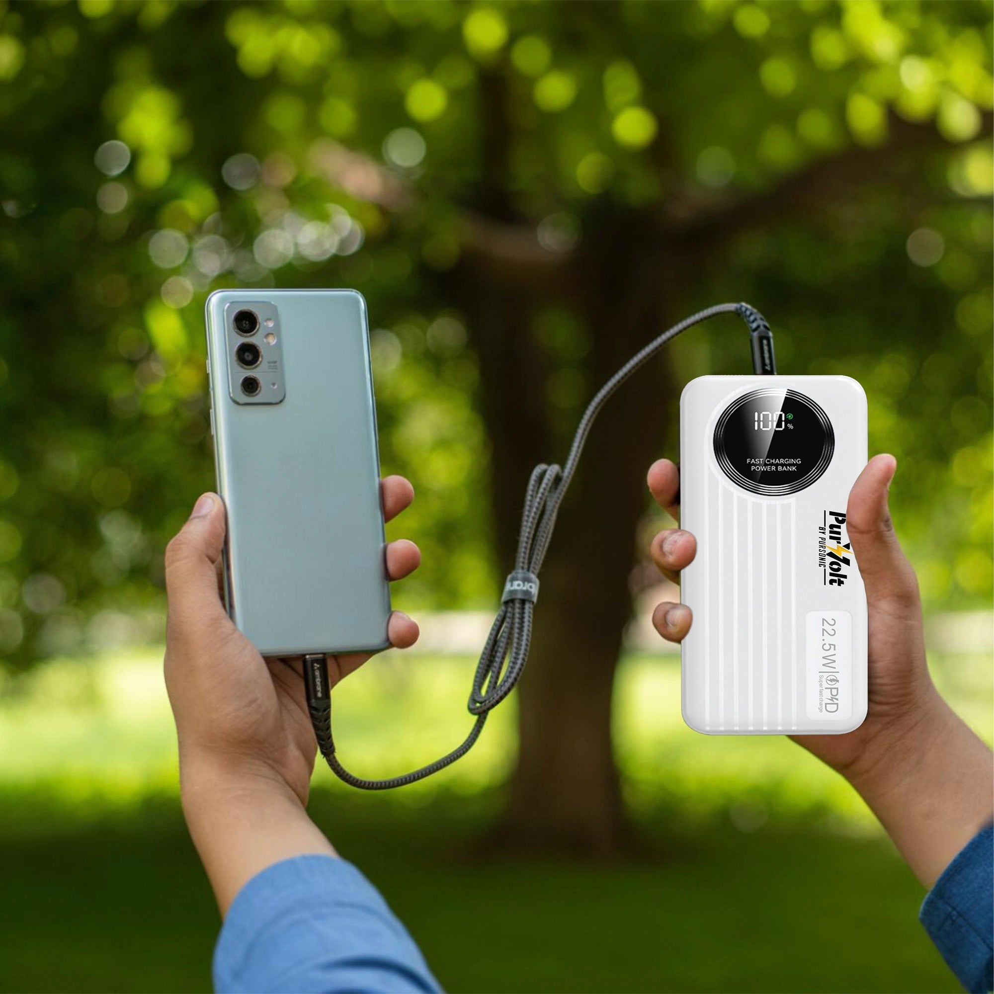 Pursonic 10,000mAh LED Fast Charging Power Bank – Built - in Cables, 22.5W Output, Type - C/USB/Lightning Compatibility - Elite TronX