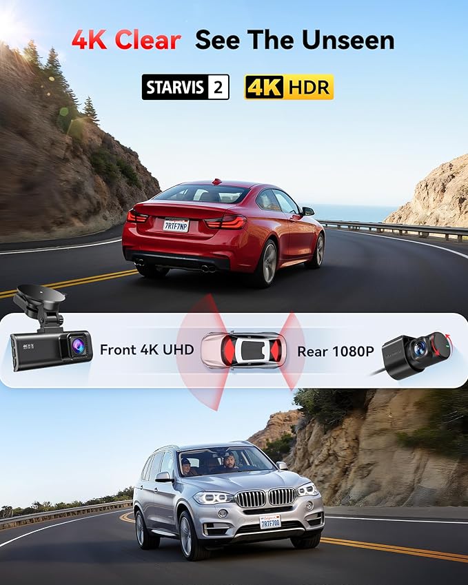 REDTIGER 4K Dash Cam Front Rear, STARVIS 2 Sensor, Free Card Included, 5.8GHz WiFi - 20MB/s Fast Download, Dash Camera for Cars with GPS, WDR Night Vision, 170°Wide Angle, 24H Parking Mode(F7NP) - Elite TronX