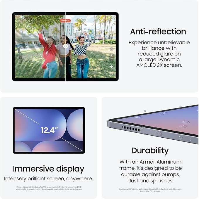 Samsung Galaxy Tab S10+ Plus 12.4” 256GB Android Tablet, Galaxy AI Tools, Circle to Search, AMOLED 2X Display, Long Battery Life, Durable Design, S Pen for Note - Taking, US Version, Moonstone Gray - Elite TronX