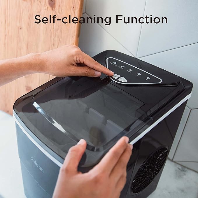 Silonn Ice Maker Countertop, 9 Cubes Ready in 6 Mins, 26lbs in 24Hrs, Self - Cleaning Ice Machine with Ice Scoop and Basket, 2 Sizes of Bullet Ice for Home Kitchen Office Bar Party - Elite TronX