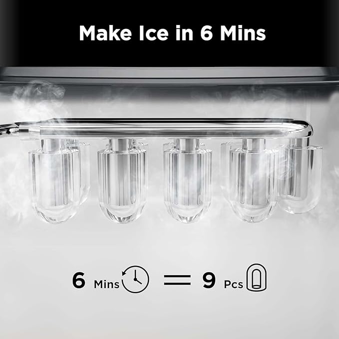 Silonn Ice Maker Countertop, 9 Cubes Ready in 6 Mins, 26lbs in 24Hrs, Self - Cleaning Ice Machine with Ice Scoop and Basket, 2 Sizes of Bullet Ice for Home Kitchen Office Bar Party - Elite TronX