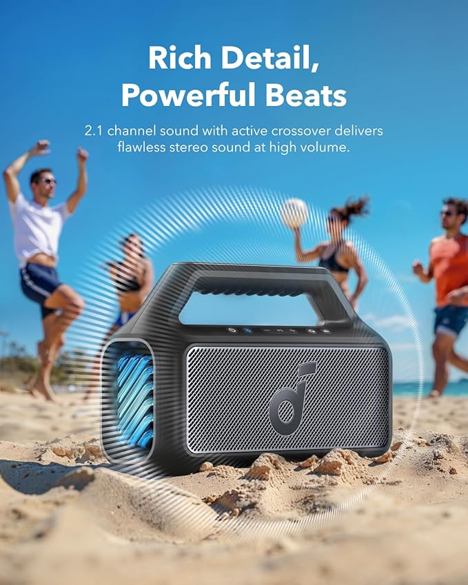Soundcore Boom 2 By Anker, Outdoor Speaker, 80W, Subwoofer, BassUp 2.0, 24H Playtime, IPX7 Waterproof, Floatable, RGB Lights, USB - C, Custom EQ, Bluetooth 5.3, Portable for Camping and Beach - Black - Elite TronX