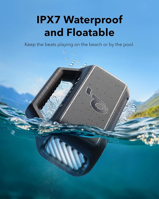 Soundcore Boom 2 By Anker, Outdoor Speaker, 80W, Subwoofer, BassUp 2.0, 24H Playtime, IPX7 Waterproof, Floatable, RGB Lights, USB - C, Custom EQ, Bluetooth 5.3, Portable for Camping and Beach - Black - Elite TronX