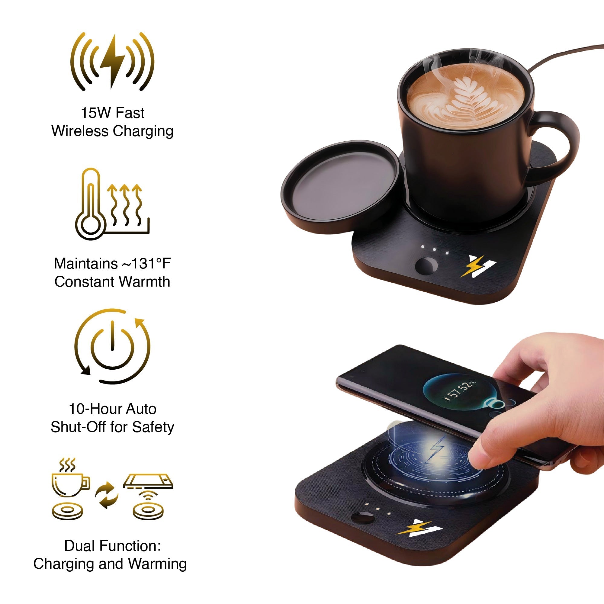 The Modern Workspace Productivity Bundle: Pursonic 3 - in - 1 LED Desk Lamp + Sip & Charge Wireless & Mug Warmer - Elite TronX