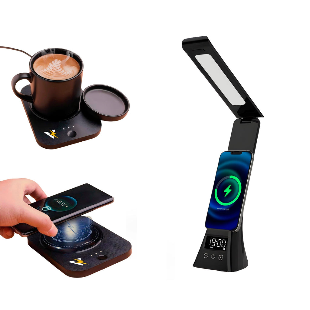 The Modern Workspace Productivity Bundle: Pursonic 3 - in - 1 LED Desk Lamp + Sip & Charge Wireless & Mug Warmer - Elite TronX