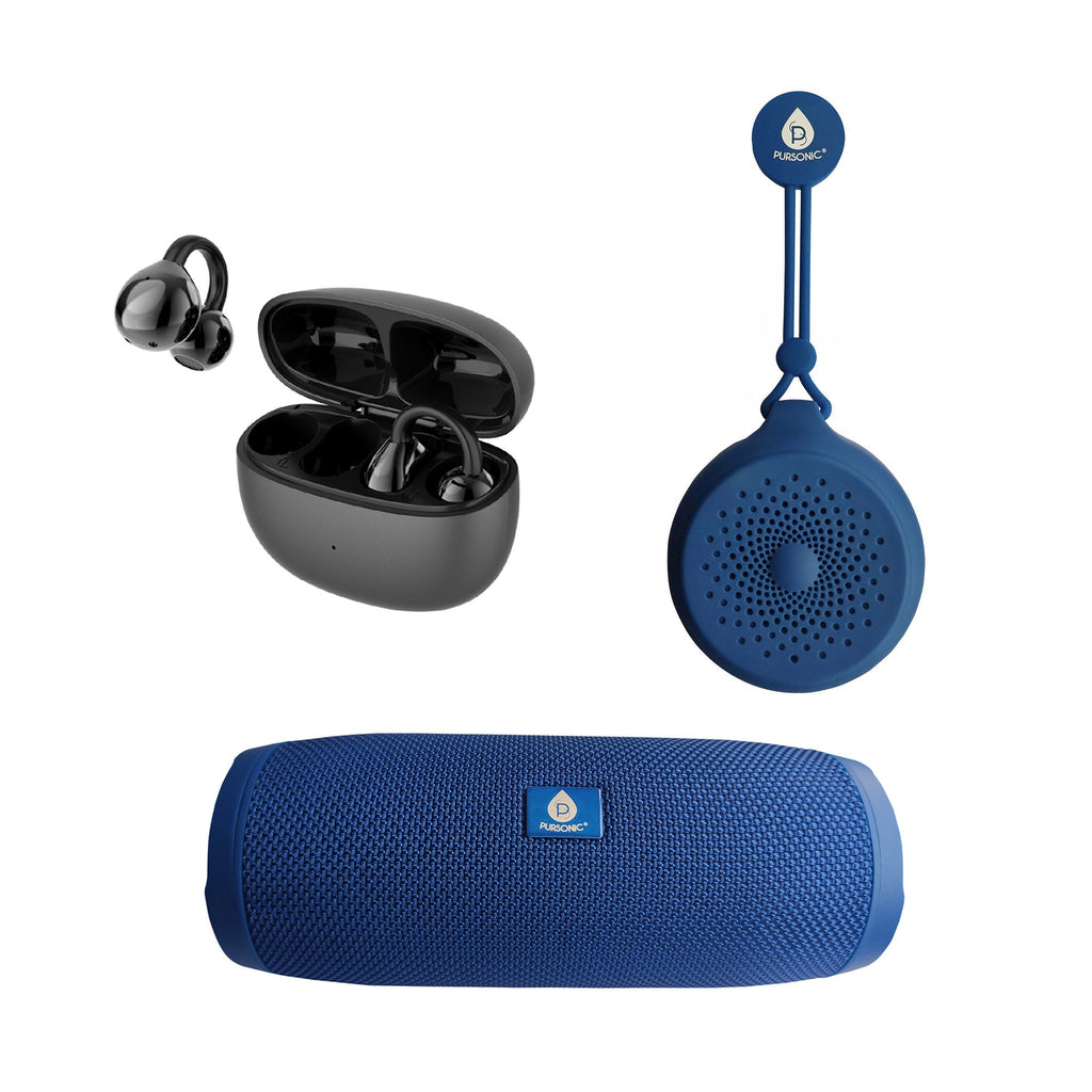 Total Audio Freedom Collection – Wireless Earbuds + Extended - Play 360° Speaker + Waterproof Suction Speaker - Elite TronX