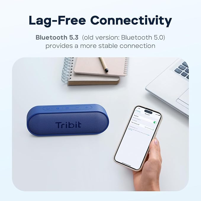 Tribit XSound Go Bluetooth Speaker, 16W Portable Wireless Speaker with Loud Sound, 24H Playtime, IPX7 Waterproof, Custom EQ, XBass, BT5.3, TWS Pairing, Type - C, Outdoor/Home/Travel/Beach/Shower (Black) - Elite TronX