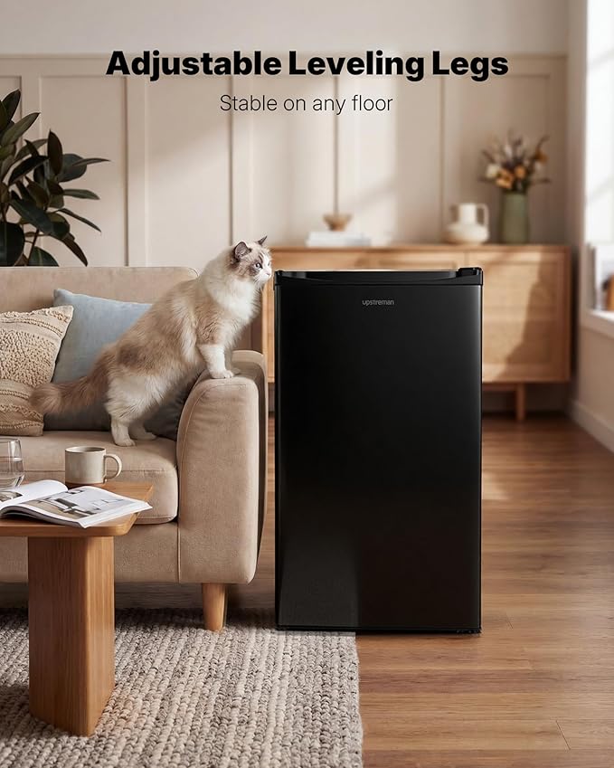 Upstreman 3.2 Cu.Ft Mini Fridge with Freezer, Single Door Mini Fridge, Dorm Fridge, Adjustable Thermostat, Mini Refrigerator for Bedroom, Office, Dorm, Black - BR321 - Elite TronX