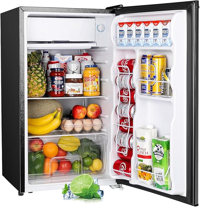 Upstreman 3.2 Cu.Ft Mini Fridge with Freezer, Single Door Mini Fridge, Dorm Fridge, Adjustable Thermostat, Mini Refrigerator for Bedroom, Office, Dorm, Black - BR321 - Elite TronX