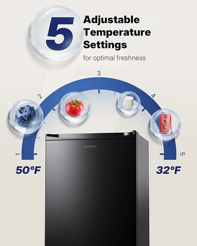 Upstreman 3.2 Cu.Ft Mini Fridge with Freezer, Single Door Mini Fridge, Dorm Fridge, Adjustable Thermostat, Mini Refrigerator for Bedroom, Office, Dorm, Black - BR321 - Elite TronX