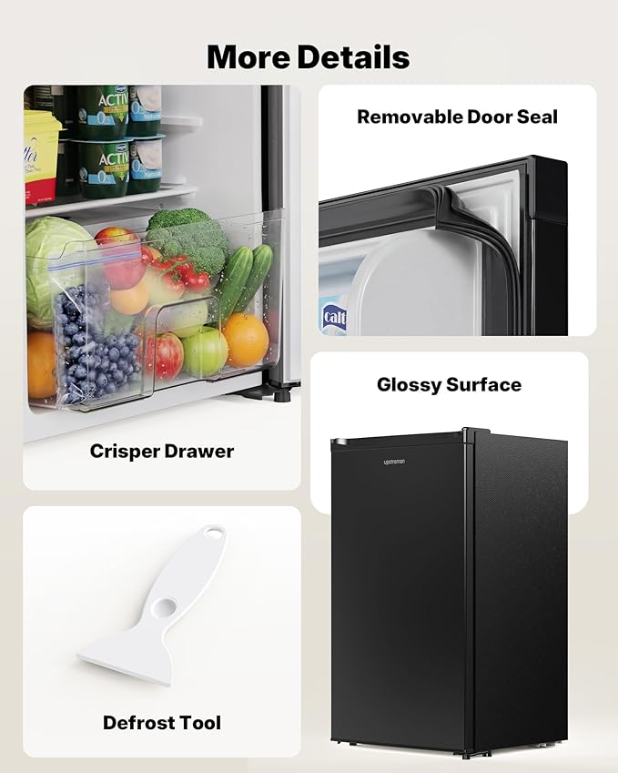 Upstreman 3.2 Cu.Ft Mini Fridge with Freezer, Single Door Mini Fridge, Dorm Fridge, Adjustable Thermostat, Mini Refrigerator for Bedroom, Office, Dorm, Black - BR321 - Elite TronX