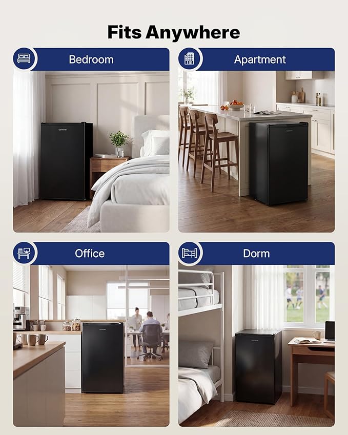 Upstreman 3.2 Cu.Ft Mini Fridge with Freezer, Single Door Mini Fridge, Dorm Fridge, Adjustable Thermostat, Mini Refrigerator for Bedroom, Office, Dorm, Black - BR321 - Elite TronX